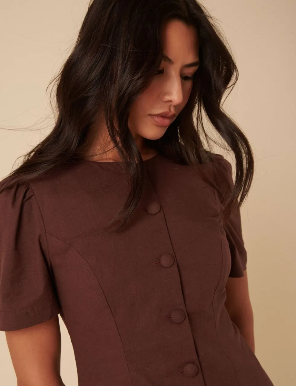 Cotton Rich Button Front Mini Tailored Dress