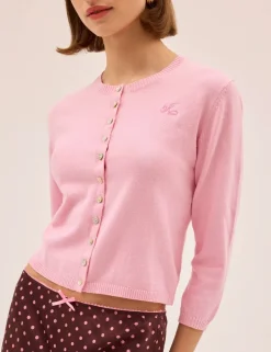 Cotton Rich Button Front Cropped Cardigan