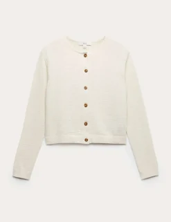 Cotton Rich Button Through Cropped Cardigan