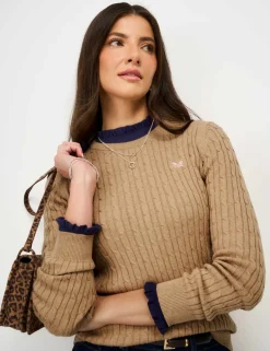 Cotton Rich Cable Knit Crew Neck Jumper