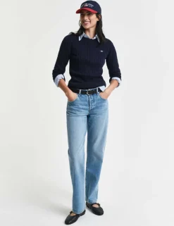 Cotton Rich Cable Knit Crew Neck Jumper