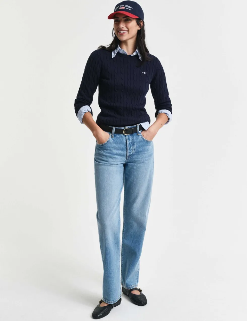 Cotton Rich Cable Knit Crew Neck Jumper