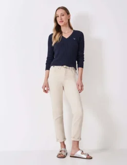 Cotton Rich Cable Knit V-Neck Jumper