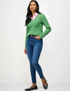 Cotton Rich Cable Knit V-Neck Jumper