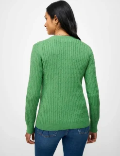 Cotton Rich Cable Knit V-Neck Jumper