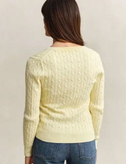 Cotton Rich Cable Knit V-Neck Jumper