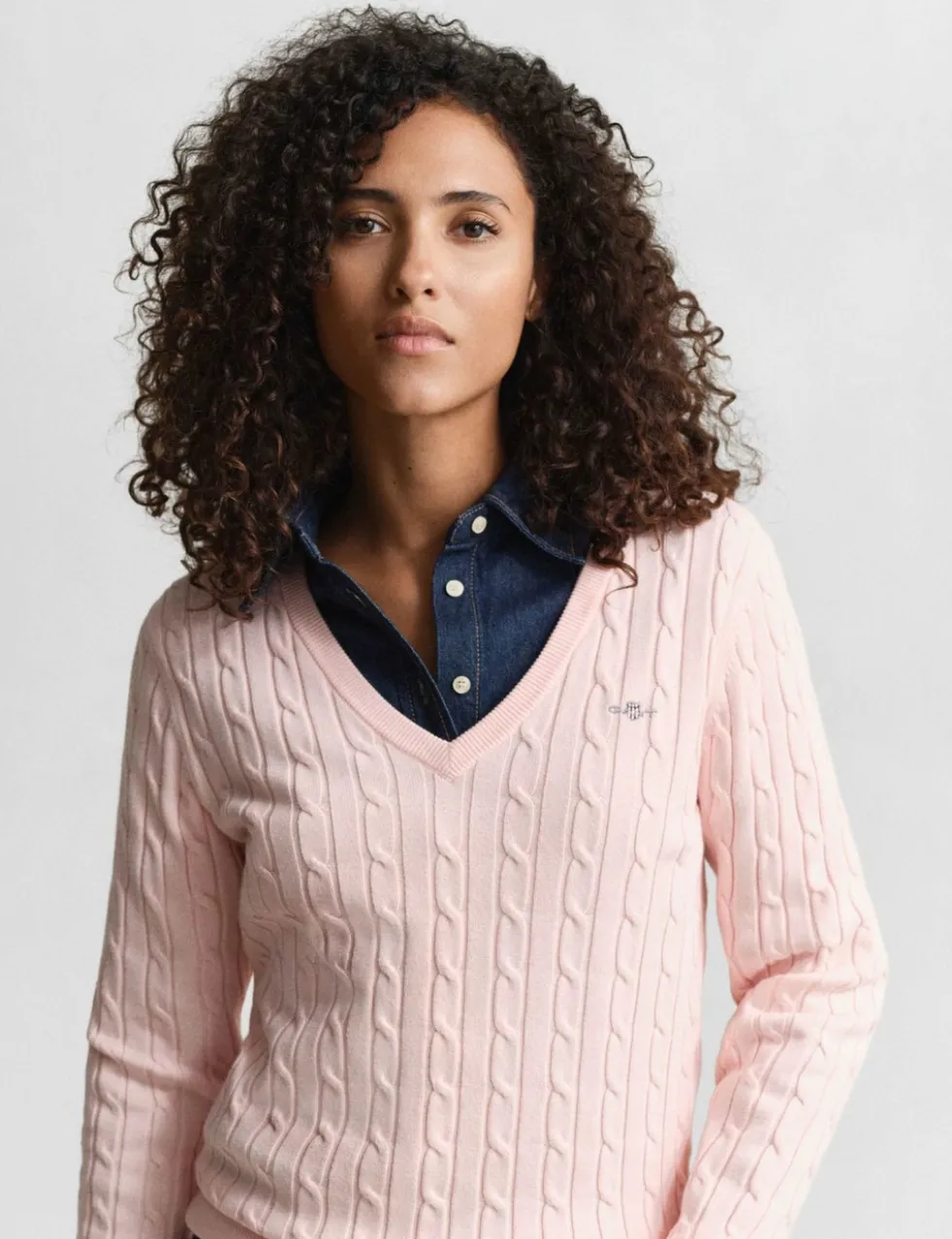 Cotton Rich Cable Knit V-Neck Jumper