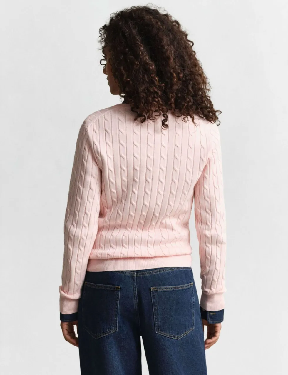 Cotton Rich Cable Knit V-Neck Jumper