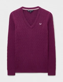 Cotton Rich Cable Knit V-Neck Jumper