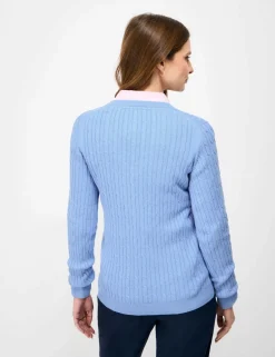 Cotton Rich Cable Knit V-Neck Jumper