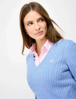 Cotton Rich Cable Knit V-Neck Jumper