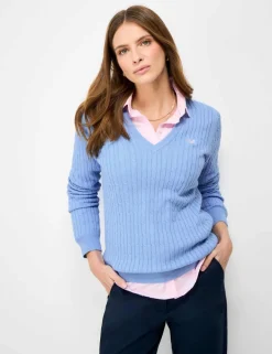 Cotton Rich Cable Knit V-Neck Jumper