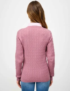 Cotton Rich Cable Knit V-Neck Jumper