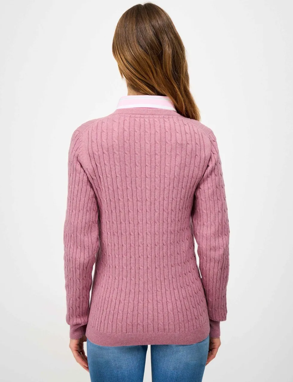 Cotton Rich Cable Knit V-Neck Jumper