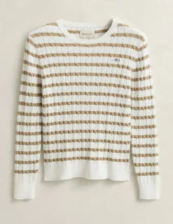 Cotton Rich Cable Striped Crew Neck Jumper