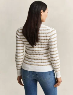 Cotton Rich Cable Striped Crew Neck Jumper
