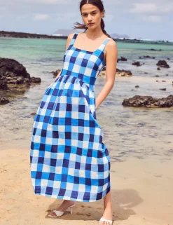 Cotton Rich Checked Midaxi Waisted Dress
