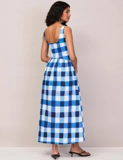 Cotton Rich Checked Midaxi Waisted Dress