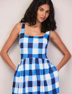 Cotton Rich Checked Midaxi Waisted Dress