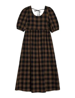 Cotton Rich Checked Midi Waisted Dress