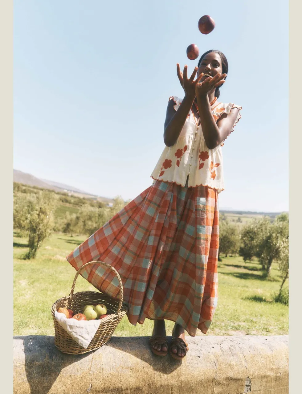 Cotton Rich Checked Midi A-Line Skirt