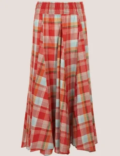 Cotton Rich Checked Midi A-Line Skirt