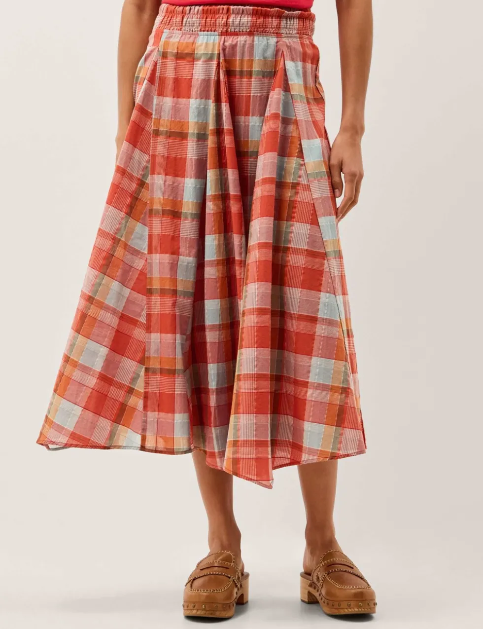 Cotton Rich Checked Midi A-Line Skirt