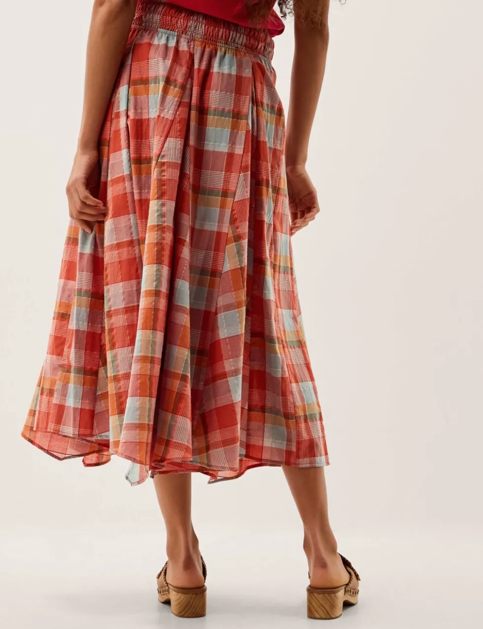 Cotton Rich Checked Midi A-Line Skirt