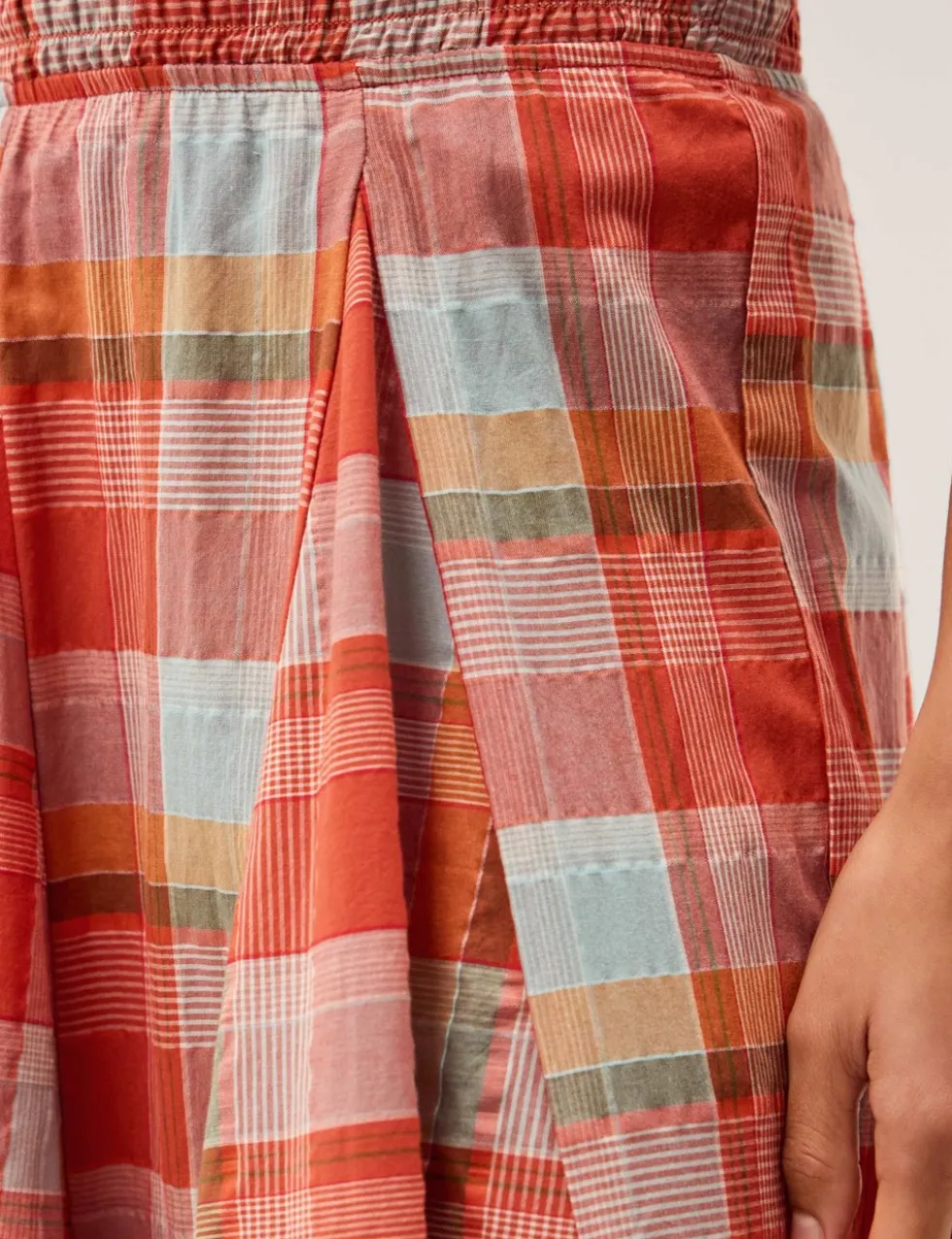 Cotton Rich Checked Midi A-Line Skirt