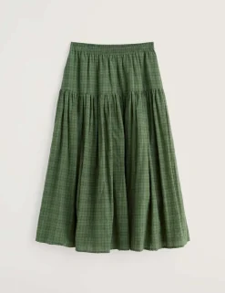Cotton Rich Checked Midi A-Line Tiered Skirt