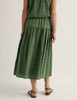 Cotton Rich Checked Midi A-Line Tiered Skirt