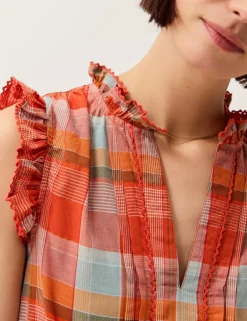Cotton Rich Checked Notch Neck Midi Dress