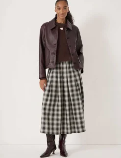 Cotton Rich Checked Pleated Midi Skirt