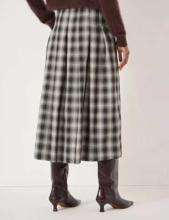 Cotton Rich Checked Pleated Midi Skirt