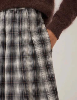 Cotton Rich Checked Pleated Midi Skirt