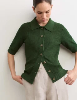 Cotton Rich Collared Cardigan with Silk