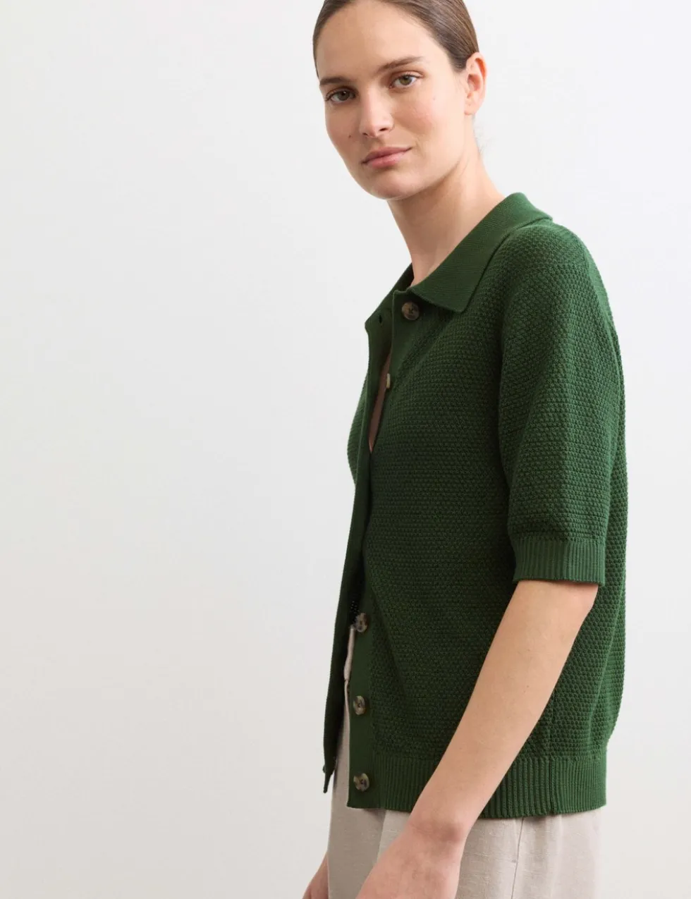 Cotton Rich Collared Cardigan with Silk