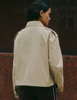 Cotton Rich Collared Cropped Trench Coat