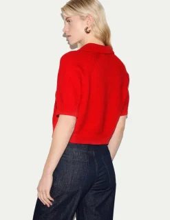 Cotton Rich Collared Knitted Top
