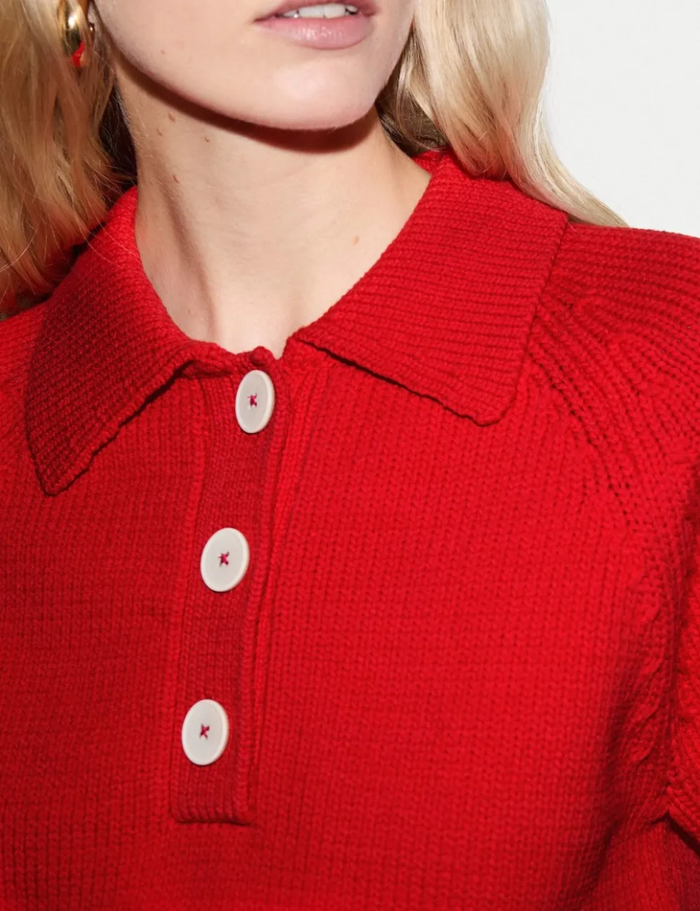 Cotton Rich Collared Knitted Top