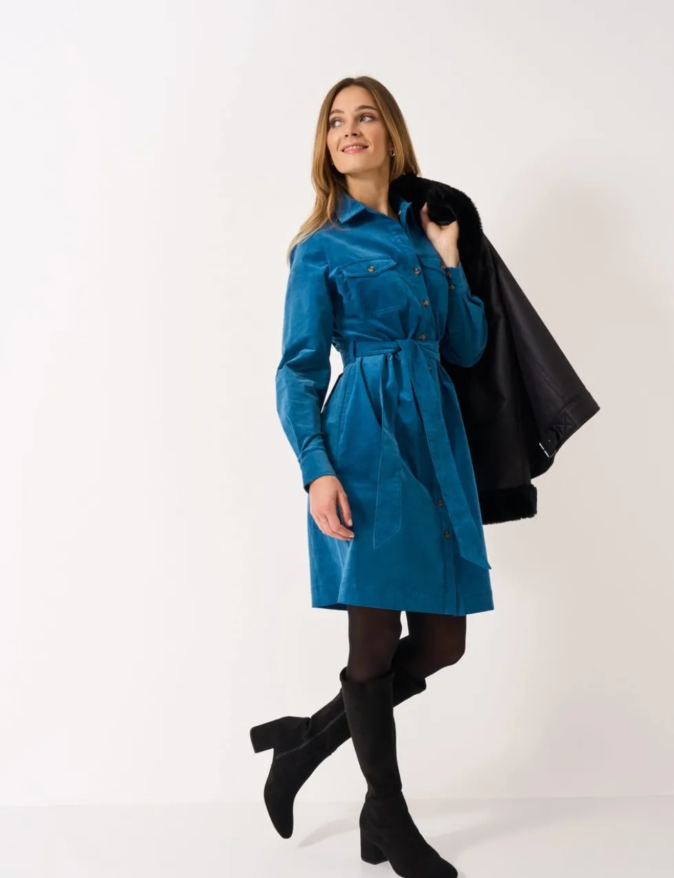 Cotton Rich Cord Belted Mini Shirt Dress