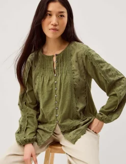 Cotton Rich Crew Neck Blouse