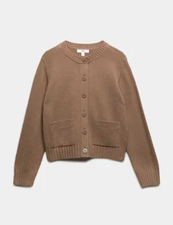 Cotton Rich Crew Neck Button Front Cardigan