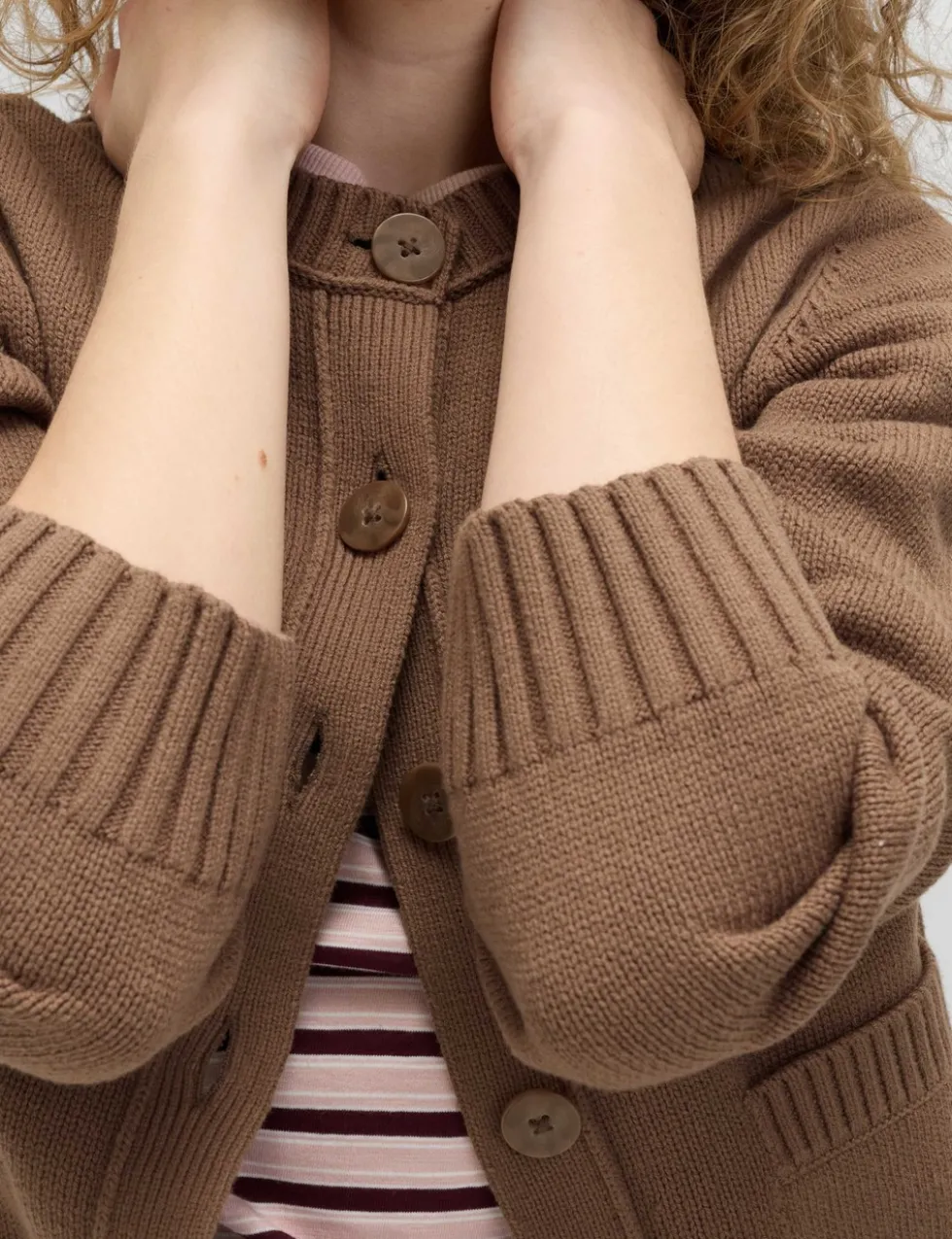 Cotton Rich Crew Neck Button Front Cardigan