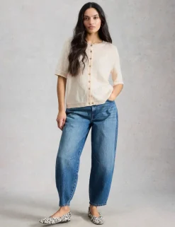Cotton Rich Crew Neck Button Front Cardigan