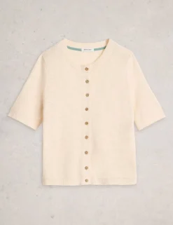 Cotton Rich Crew Neck Button Front Cardigan
