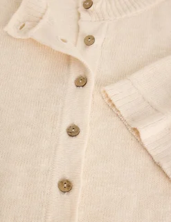 Cotton Rich Crew Neck Button Front Cardigan