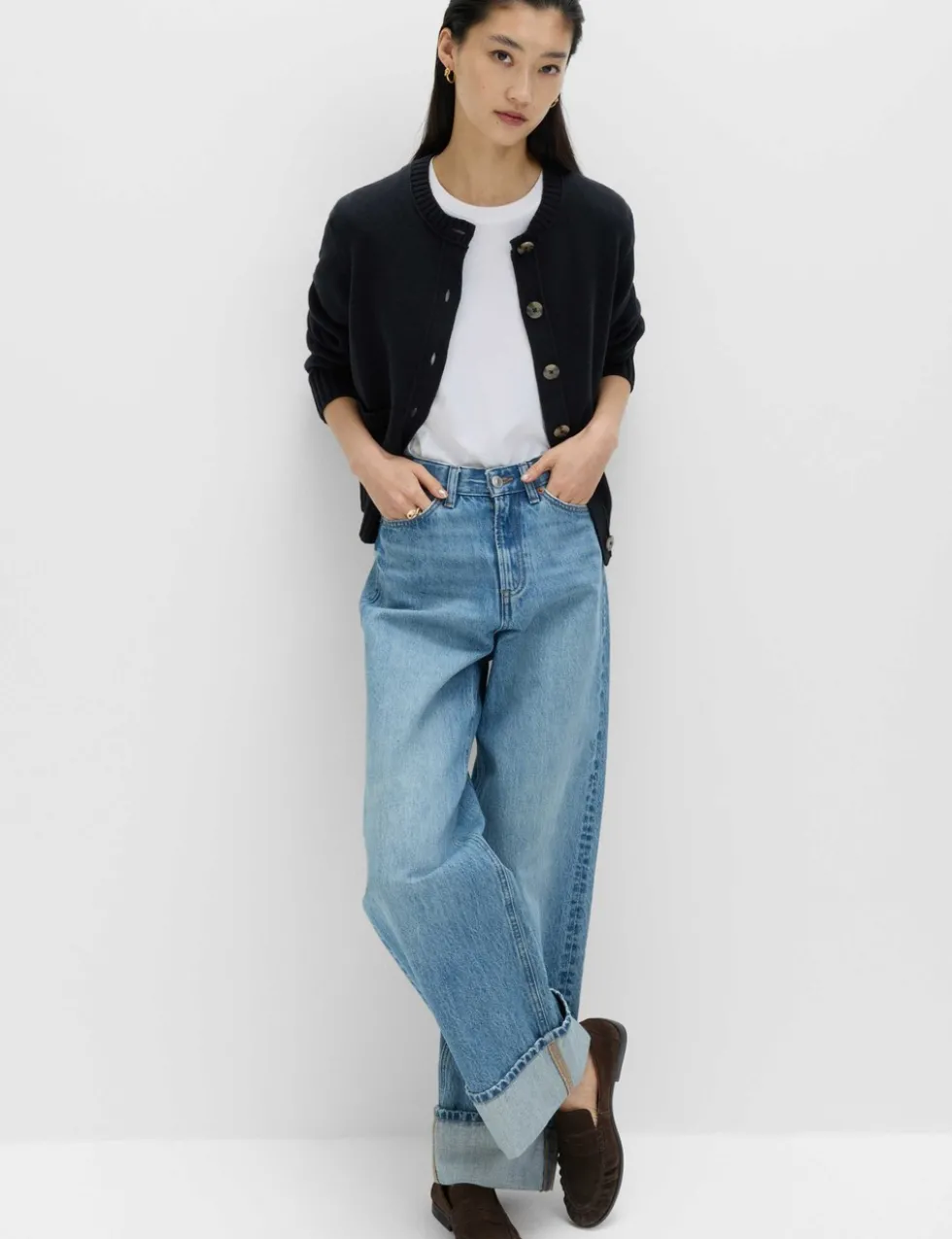Cotton Rich Crew Neck Button Front Cardigan