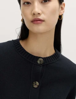 Cotton Rich Crew Neck Button Front Cardigan