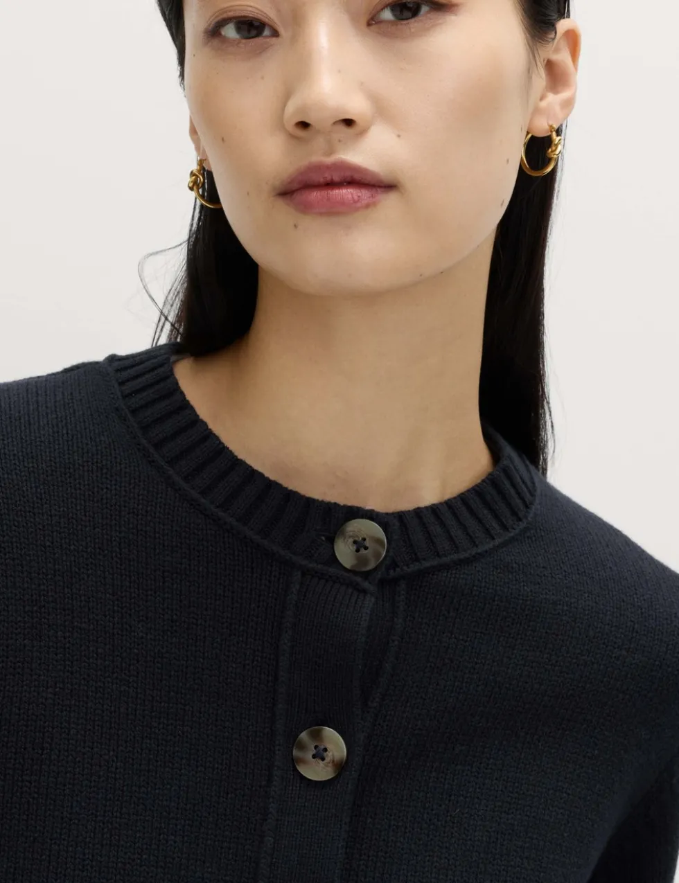 Cotton Rich Crew Neck Button Front Cardigan